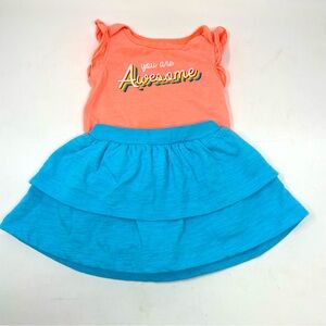 Baby 2pc Neon Orange Awesome Graphic Onesie Bright Blue Skort Size 6-12m